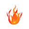 Bright red-orange fiery flame. Burning campfire. Cartoon icon of hot blazing fire. Flat vector for warning sign or