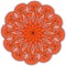 Bright red - orange mandala in the shape of a flower with frequent petals, decorative element for design