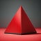 bright red pyramid with smooth surfaces crafted from granite podium, empty showcase for packaging product presentation