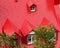 Bright red roof with gables