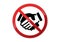 Bright red sign prohibiting handshakes. A STOP or NO sign with a handshake symbol. Ð¡oronavirus COVID-19