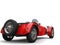 Bright red vintage open wheel sport racing car - back view