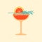 Bright retro cocktail drink glass with grapefruit and rosemary. Flat vector illustration