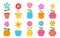 Bright retro colored flat vector flowers in pots