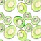 Bright ripe tasty delicious beautiful tropical summer desert kiwi fruit chopped and sliced pattern watercolor hand illustration