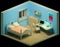 Bright Room. Room Interior. Isolated On Black. Isometric View. 3D Render.