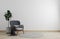 bright room with white wall and moderm furniture in Scandinavian style for mockup. Living room for mockup. 3d rendering