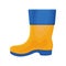 A bright rubber boot of yellow-blue color. A boot for walking in cold weather. Shoes for protection from dampness and