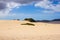 Bright sand and sky at Atlantic ocean background. Sahara dunes, beauty arid background.