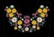 Bright satin stitch embroidery design with flowers. Folk line floral trendy pattern for dress neckline. Ethnic colorful