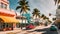 Bright scenic evening view of the South Beach skyline