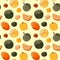 Bright seamless background with pumpkins. Assorted autumn vegetables.