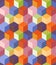 Bright seamless patchwork pattern from colorful cubes with geometric ornaments. Quilt design