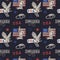 Bright seamless pattern with American flag, eagle, Statue of Liberty, stars for wrapping paper.