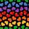 Bright seamless pattern with colorful hearts on black background. LGBT pride symbols.