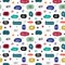 Bright seamless pattern with colorful speech bubble, words, stars and symbols. Wallpaper for teenagers. Fashion style for printing