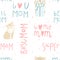 Bright seamless pattern with cute baby leopard, hand drawn mother`s day lettering.