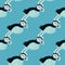 Bright seamless pattern with doodle abstract puffin birds elements. Blue background. Simple doodle backdrop