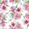 Bright seamless pattern with flowers. Peony. Hibiscus. Watercolor illustration.