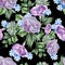 Bright seamless pattern with flowers. Rose. Petunia. Hyacinth. Succulent. Watercolor illustration.