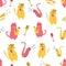 Bright seamless pattern with funny cats musicians