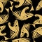 bright seamless pattern of golden graphic fish skeletons on a black background