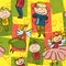 Bright seamless pattern with little prince, cute fairy and funny