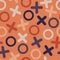 Bright seamless pattern. Noughts and crosses randomly sketched on the orange background. Shapes do not intersect.