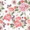 Bright seamless pattern with peony flowers , roses and blackberries