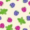 Bright seamless, pattern with various berries. Raspberry, black