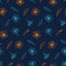 bright seamless pattern with vintage blooming cherry on dark blue background