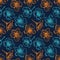 Bright seamless pattern with vintage blooming cherry on a dark blue background