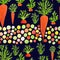 Bright seamless pattern with watercolor carrots for little girls, princesses, who like to play in the garden. Seamless pattern wit