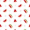 Bright seamless pattern with watermelon slices and seeds.