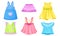 Bright Seasonal Clothes for Girls with Sleeveless Dress and Flared Skirt Vector Set