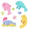 Bright set with cute marine animals.