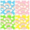 Bright set with cute patterns. Vector background with rainbow and clouds.