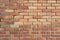 Bright shabby chic brown and tan brick wall texture background with crumbling bricks