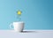 Bright shiny star and white coffee mug, creative