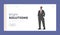 Bright Solutions Landing Page Template. Male Character in Formal Suit, Business Man Wear Grey Blazer and Trousers