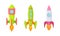 Bright Space Rocket Launching or Starting Up Vector Set