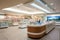 Bright spacious interior of a modern pharmacy with product displays