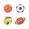 A bright sports set with the image of balls for playing volleyball,basketball,football, American football. Balls for