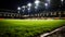 Bright spotlight illuminates empty soccer field at night generated by AI