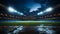 Bright spotlight illuminates empty soccer field at night generated by AI