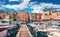 Bright spring cityscape of Bastia port. Colorful morning view of Corsica island, France