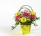 Bright spring gerberas in a gift box or basket on a light background with a place for text, a beautiful gift bouquet