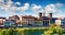 Bright spring view of Basilica of Santa Croce and Arno river. Picturesque morning cityscape of Florence, Tuscany, Italy. Traveling