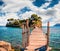 Bright spring view of the Cameo Island. Picturesque morning scene on the Port Sostis, Zakinthos island, Greece, Europe. Beauty of