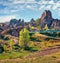 Bright spring view of Cappadocia. Early morning scene of Uchisar Castle. Picturesque landscape of Uchisar village, district of Nev
